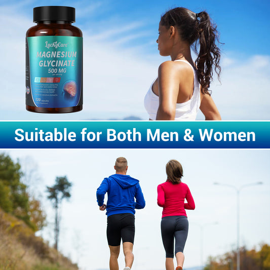 Luckycare Magnesium Glycinate 500mg, 120 Capsules for Sleep, Stress, Relaxation, Nerve, Muscle, Bone, Heart Health Supplement - Edible Vitamins Healthcare Dietary Fitness Bathroom