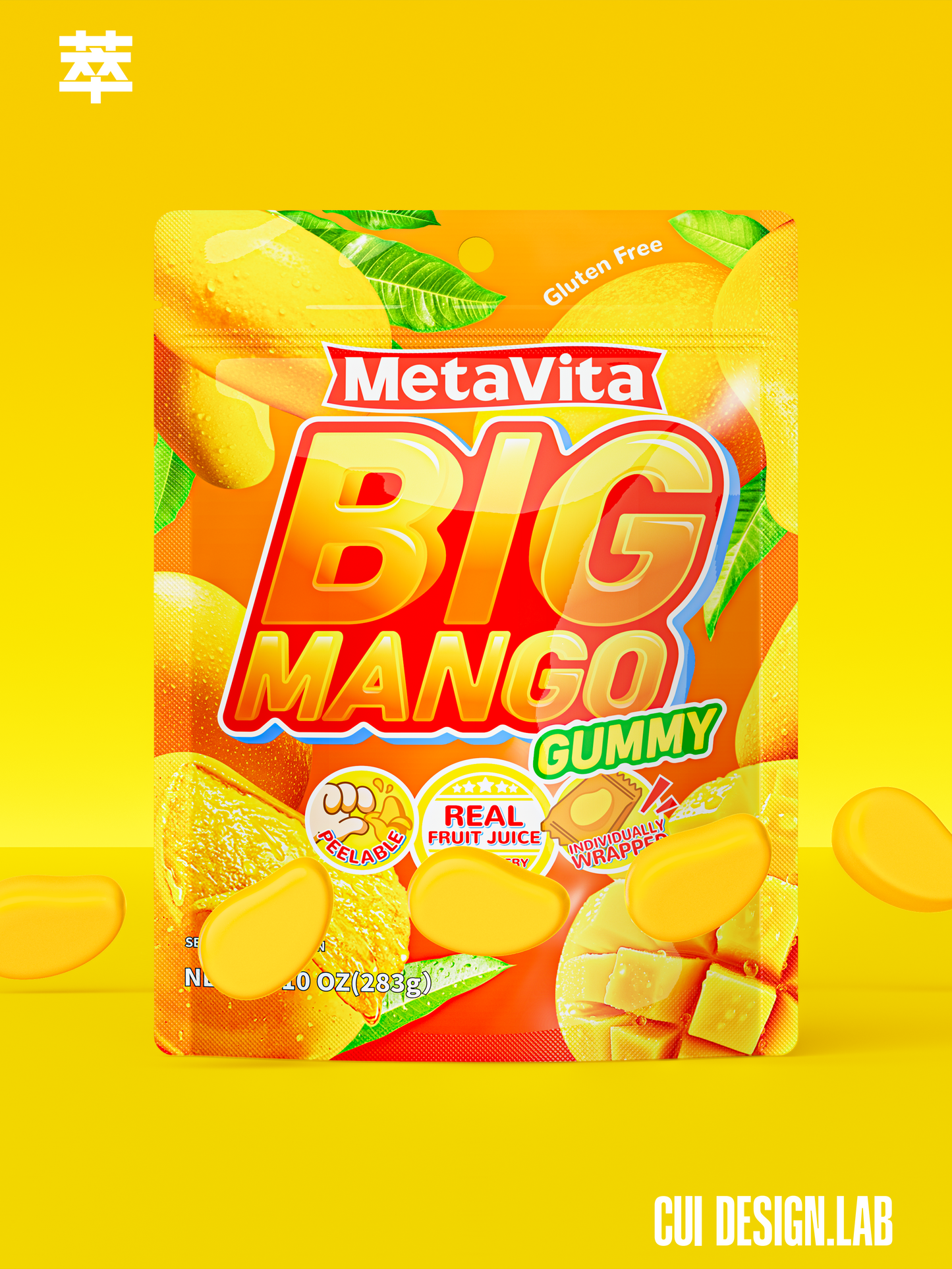 MetaVita Peelable Mango Gummy - 40 Large Pieces, Juicy & Chewy, Real Mango Taste, Resealable Pack - Perfect for Kids & Adults, Holiday Gift, Party Favor, Snacking Pick, Novelty Foreign Candy