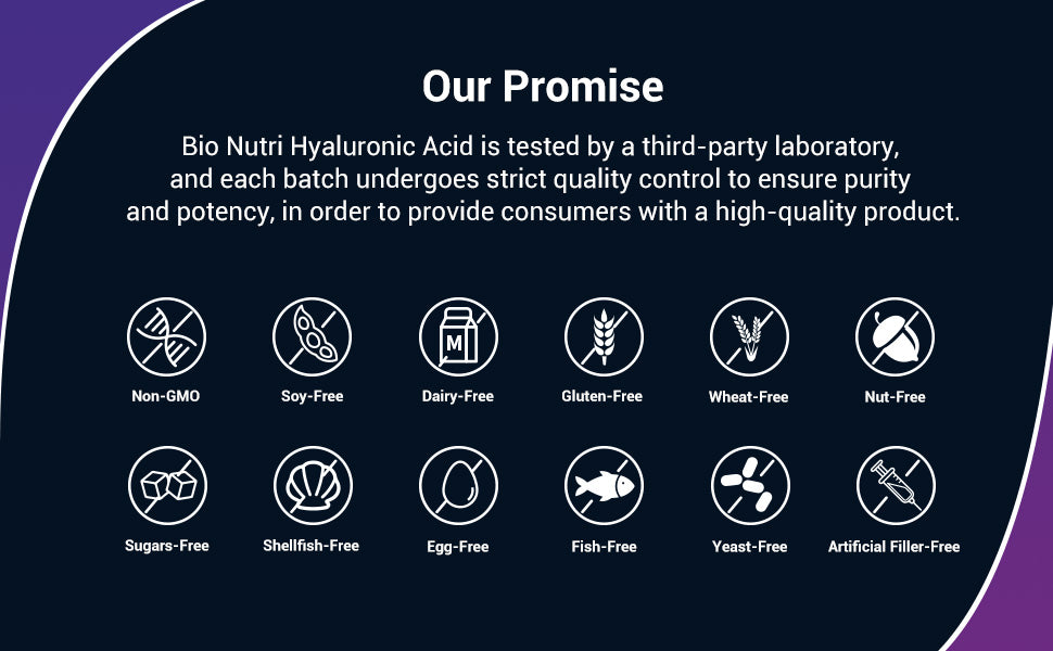 BIO NUTRI Hyaluronic Acid Supplements 250mg, 240 Capsules with Vitamin C & Biotin for Skin, Joint, Hair, Nail and Eye Health - Edible Healthcare Fitness Dietary Healthy