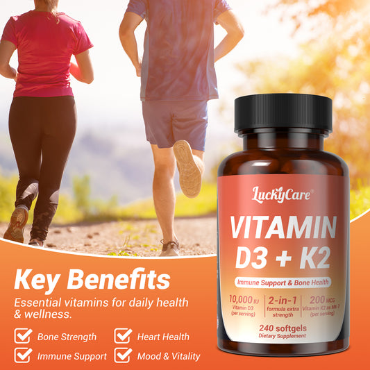 D3 K2 Vitamin 10000 IU with Vitamin D3 & Vitamin K2 MK-7 200mcg - 240 Softgels in Coconut Oil for Bone, Heart, Immune, & Calcium Health Support