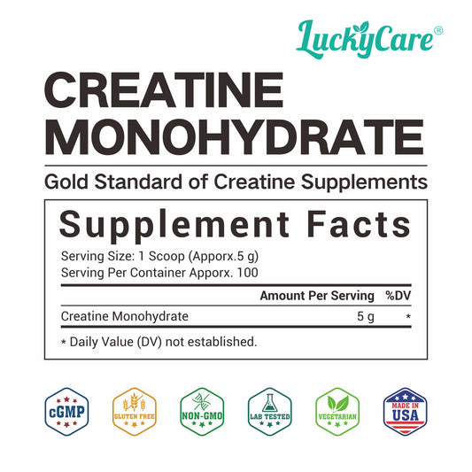 Luckycare Unflavored Creatine Monohydrate Powder 5000mg per serving Healthcare Supplement Fitness Edible - Drink, Dietary Workout Nutrition Energy Muscle Growth Endurance