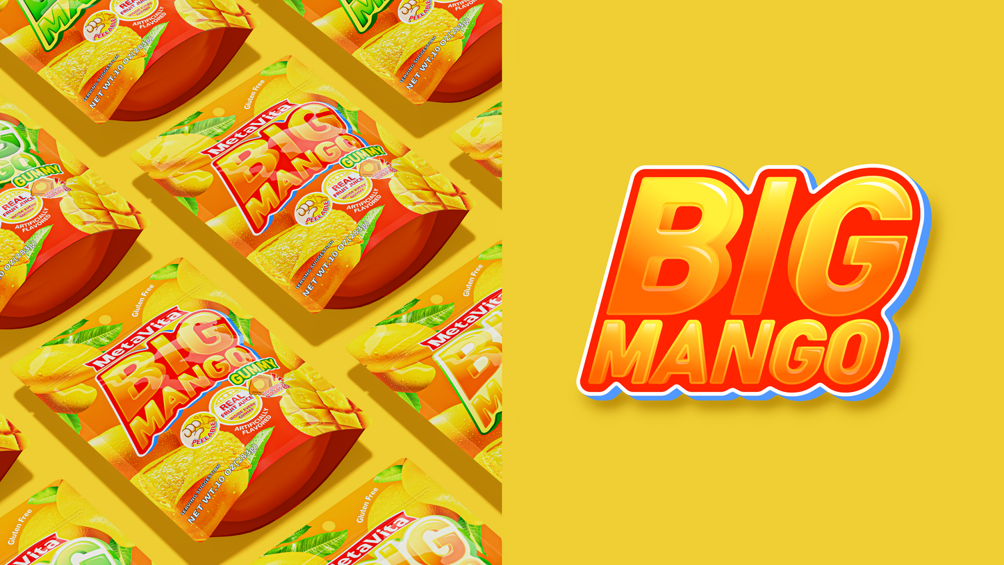 MetaVita Peelable Mango Gummy - 40 Large Pieces, Juicy & Chewy, Real Mango Taste, Resealable Pack - Perfect for Kids & Adults, Holiday Gift, Party Favor, Snacking Pick, Novelty Foreign Candy