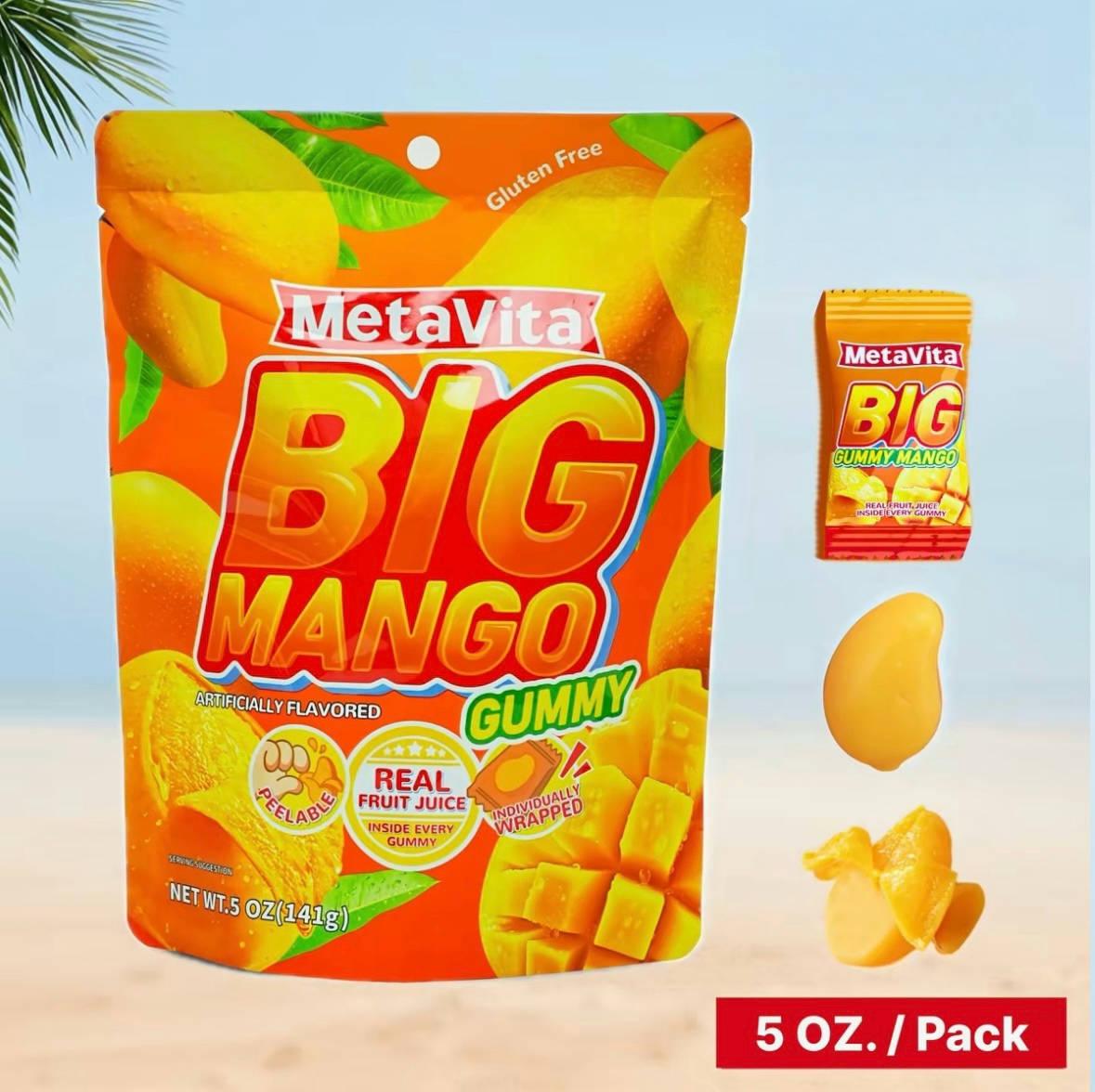 MetaVita Peelable Mango Gummy - 40 Large Pieces, Juicy & Chewy, Real Mango Taste, Resealable Pack - Perfect for Kids & Adults, Holiday Gift, Party Favor, Snacking Pick, Novelty Foreign Candy
