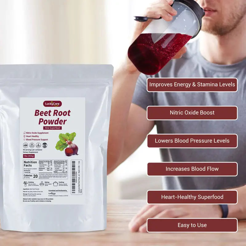Beetroot Powder - Vegan & Gluten Free - Natural Nitric Oxide Supplement - Supports Pre Workout Energy - 16oz Vitamin Healthcare