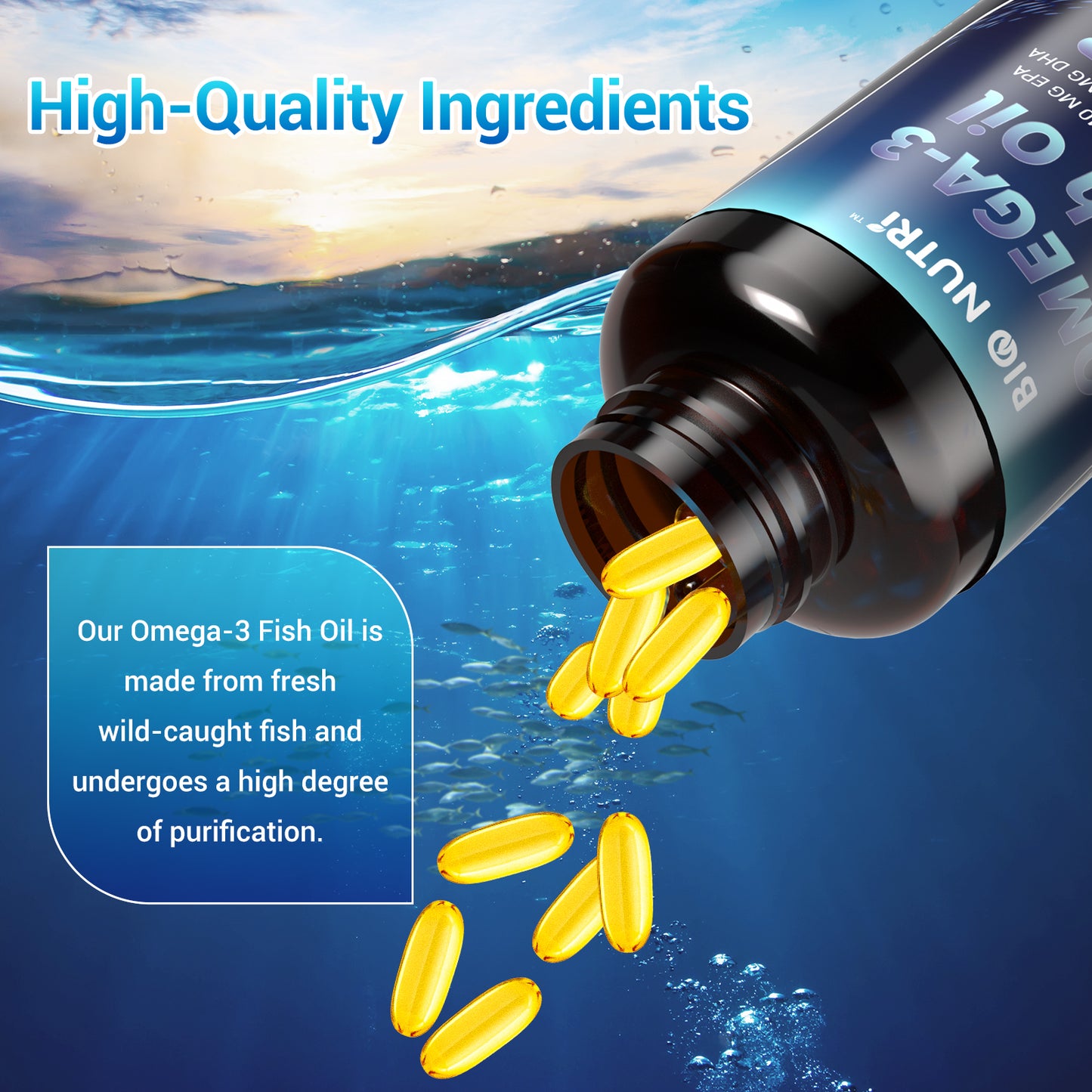 BIO NUTRI Triple Strength 3000 mg Fish Oil Supplements, with EPA & DHA, Support Heart, Brain & Skin and Eye Health, 120 Soft gels- Edible Capsule Healthcare