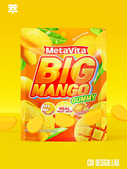 MetaVita Peelable Mango Gummy - 40 Large Pieces, Juicy & Chewy, Real Mango Taste, Resealable Pack - Perfect for Kids & Adults, Holiday Gift, Party Favor, Snacking Pick, Novelty Foreign Candy