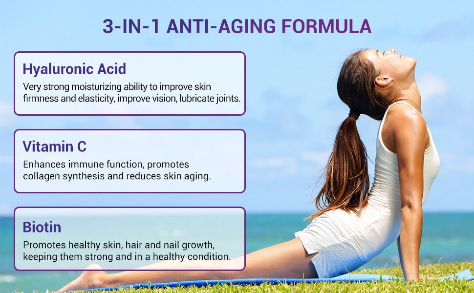 BIO NUTRI Hyaluronic Acid Supplements 250mg, 240 Capsules with Vitamin C & Biotin for Skin, Joint, Hair, Nail and Eye Health - Edible Healthcare Fitness Dietary Healthy