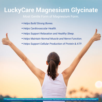 Luckycare Magnesium Glycinate 500mg, 240 Capsules for Sleep, Stress, Relaxation, Nerve, Muscle, Bone, Heart Health Supplement - Edible