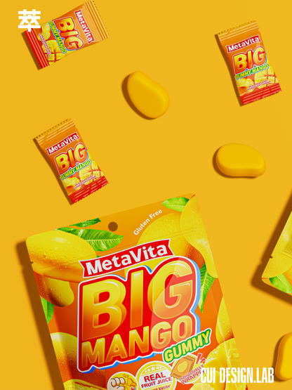 MetaVita Peelable Mango Gummy - 40 Large Pieces, Juicy & Chewy, Real Mango Taste, Resealable Pack - Perfect for Kids & Adults, Holiday Gift, Party Favor, Snacking Pick, Novelty Foreign Candy